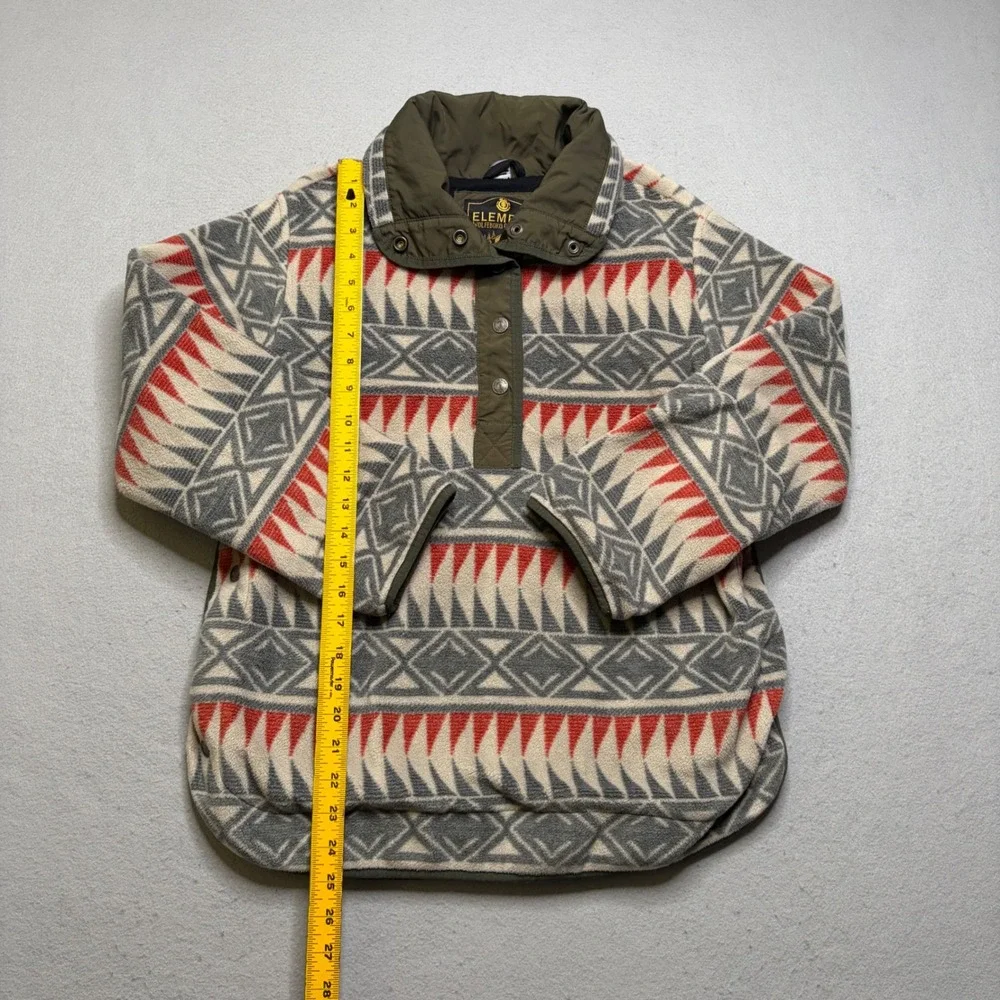Element Fleece Pullover Women XS Grey Red Aztec Wolfeboro Snap Neck Geometric - Picture 9 of 12